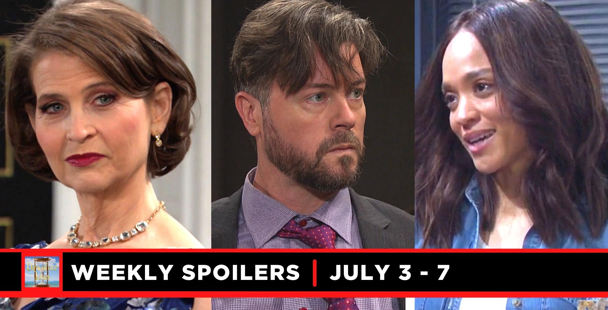 days of our lives spoilers for july 3 – july 7, 2023, three images megan, ej, and lani.