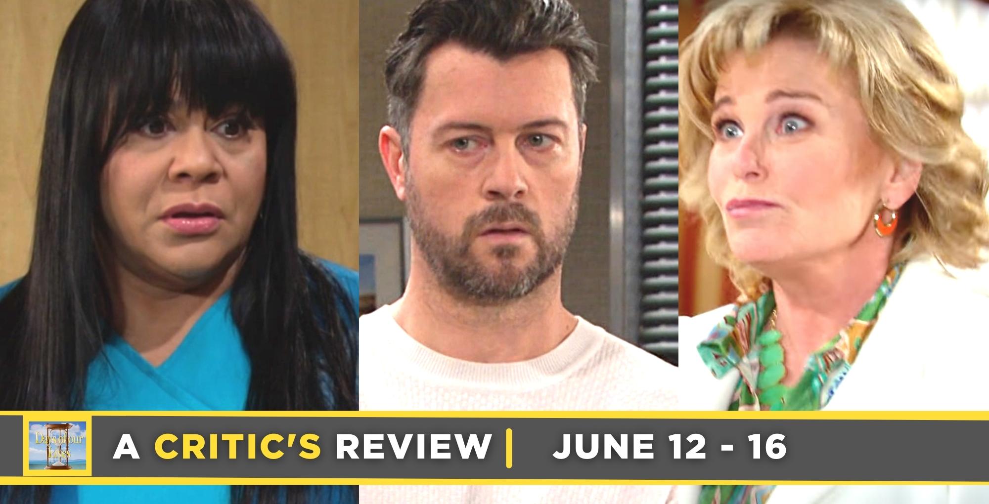 days of our lives critic's review for june 12 – june 16, 2023, three images whitley, ej, and bonnie.