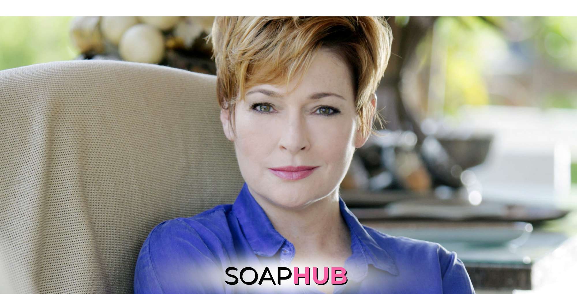General Hospital star Carolyn Hennesy with the Soap Hub logo.