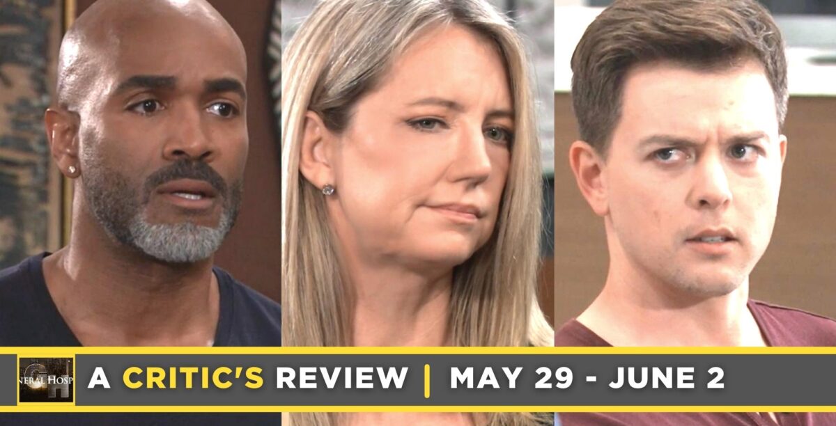 general hospital critic's review for may 29 – june 2, 2023, three images nate, nina, and michael.