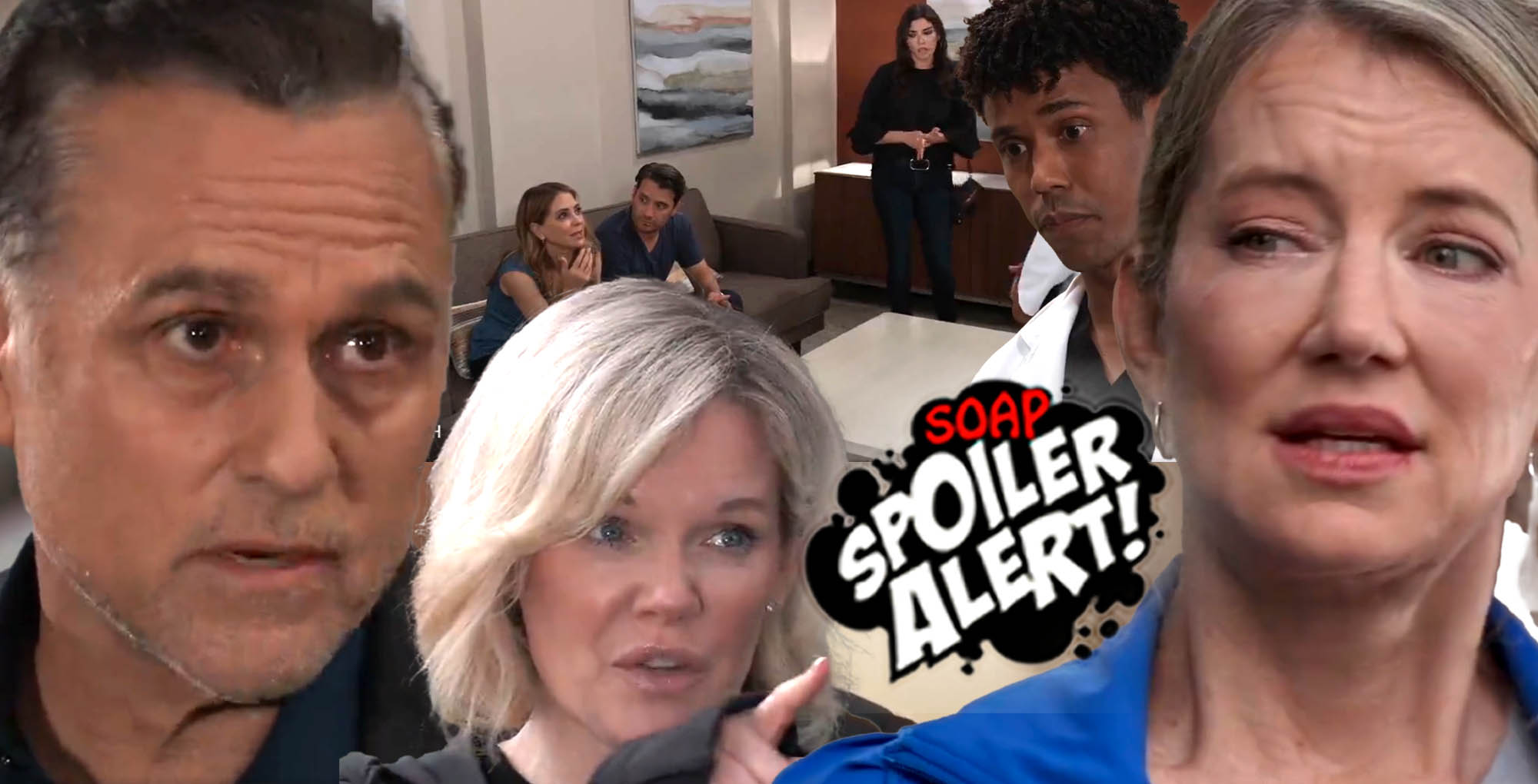 gh spoilers promo collage with sonny, ava, nina, tj, brook lynn, dante, and olivia.