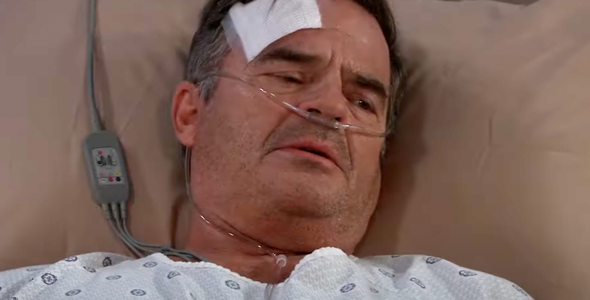 ned quartermaine is in a general hospital bed with a head wound.
