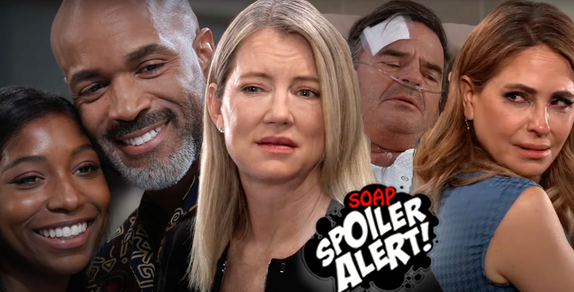 gh spoilers video promo collage trina, curtis, nina, ned in the hospital, olivia shock.