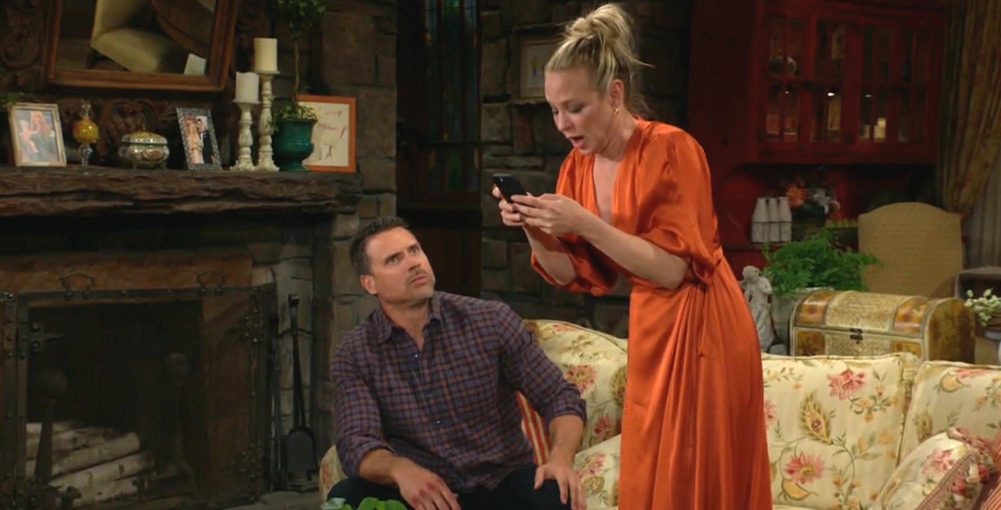 sharon rosales and nick panic they receive a text of a tied up faith on the young and the restless recap for june 13, 2023.