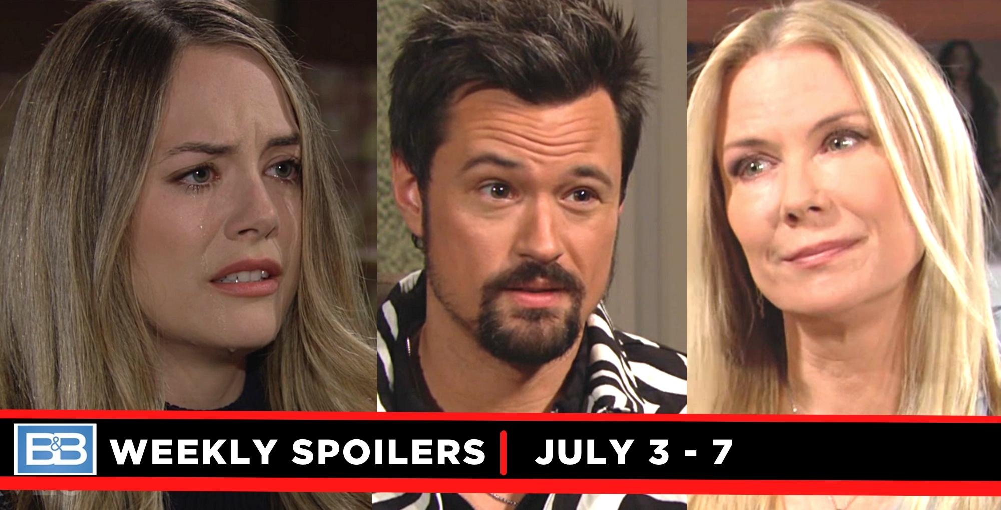 the bold and the beautiful spoilers for july 3 – july 7, 2023, three images hope, thoams, brooke.