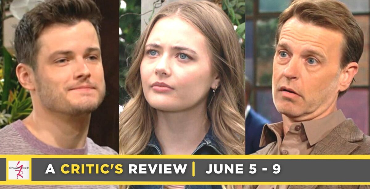 the young and the restless critic's review for june 5 – june 9, 2023, three images kyle, faith, tucker.