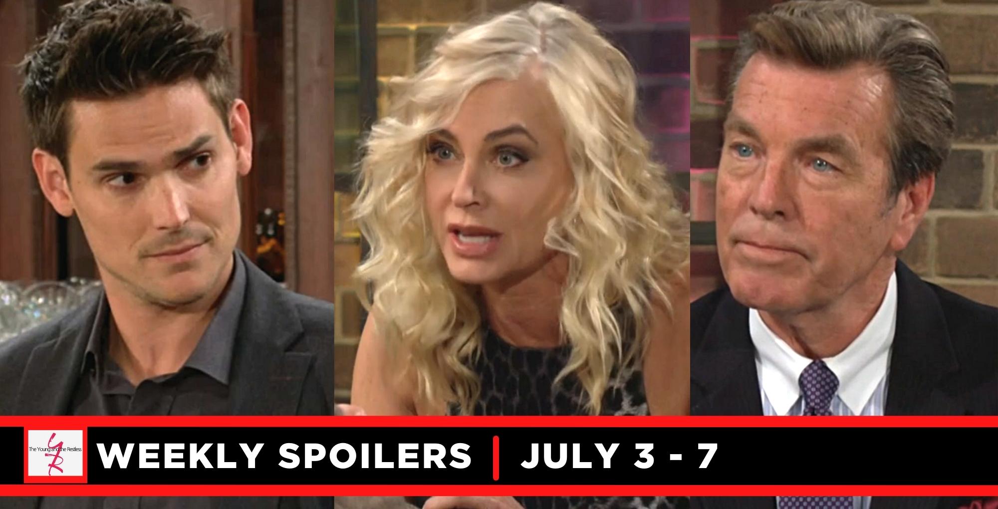 the young and the restless spoilers for july 3 – july 7, 2023, three images adam, ashley, and jack.
