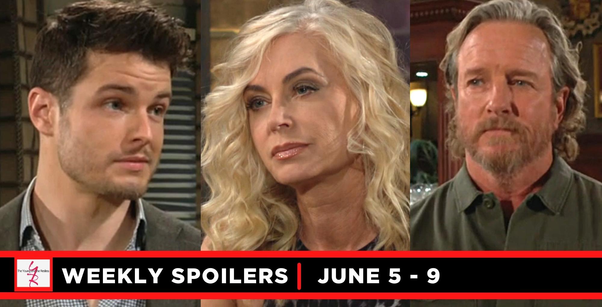 weekly days of our lives spoilers for june 5-9, 2023, have three images, kyle, ashley, and cameron.