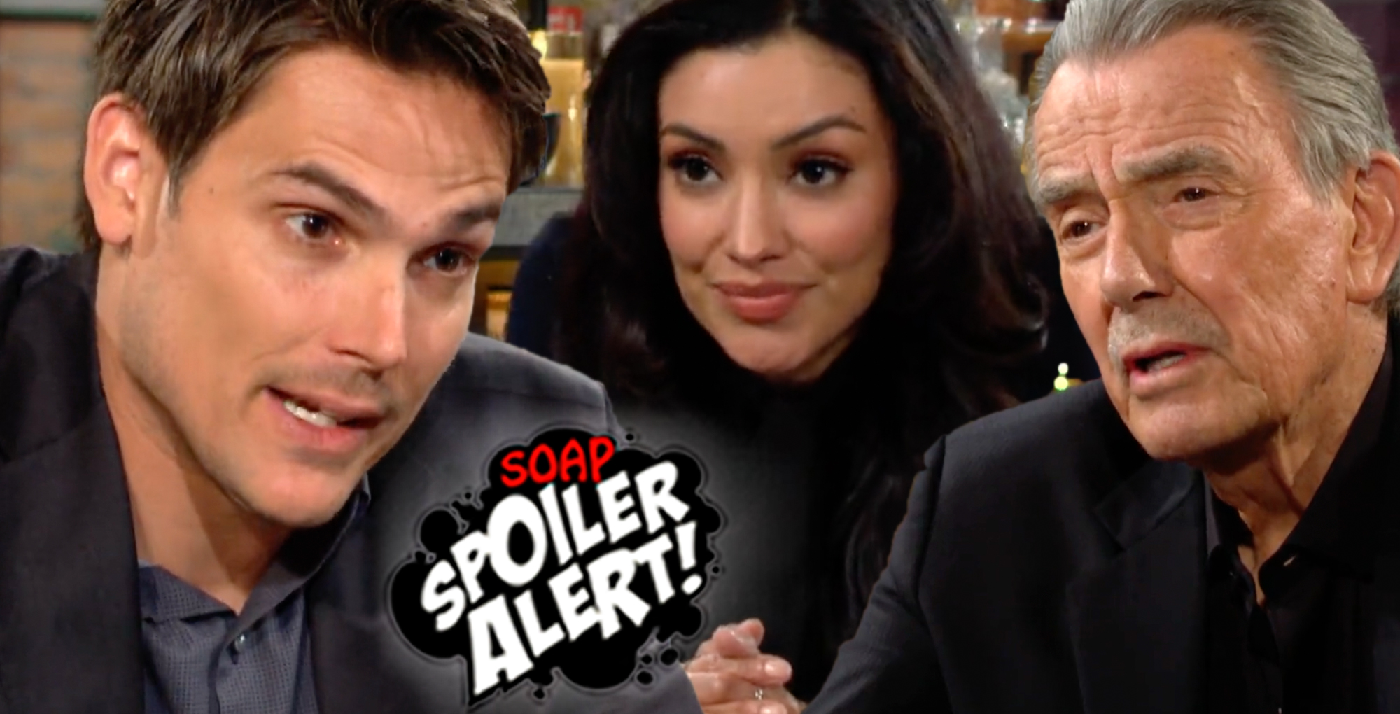 y&r spoilers video promo collage with adam, audra, and victor newman.