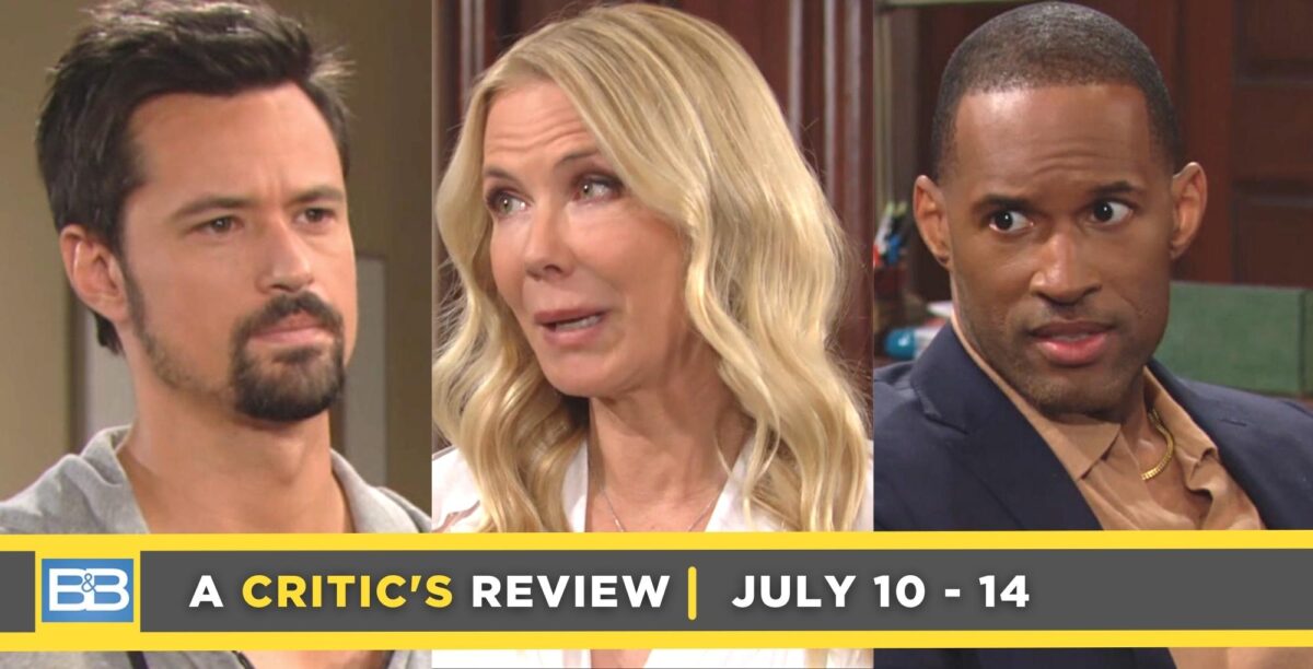 the bold and the beautiful critic's review for july 10 – july 14, 2023, three images thomas, brooke, and carter.
