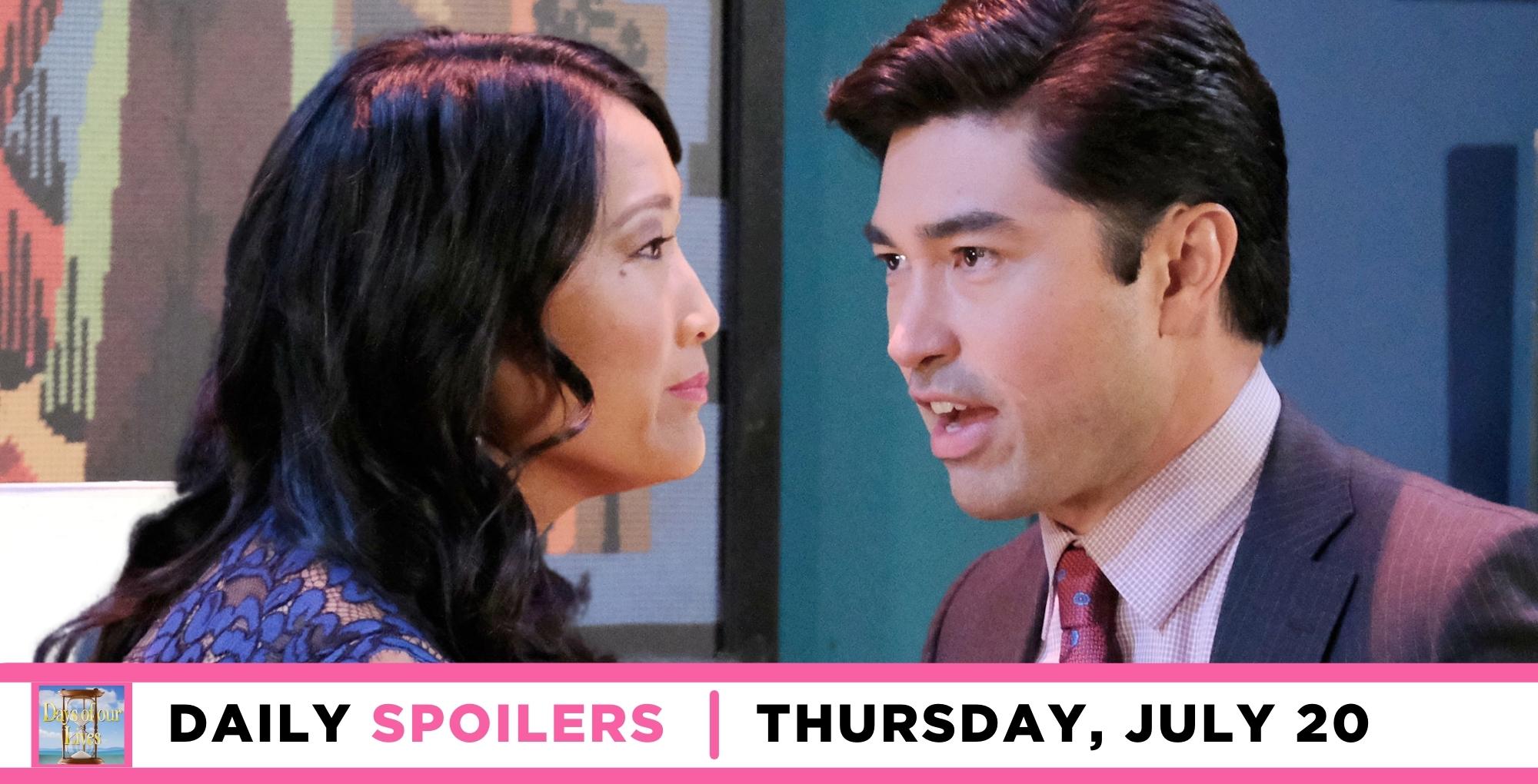 days of our lives spoilers for july 20, 2023, has melinda trask talking to li shin.