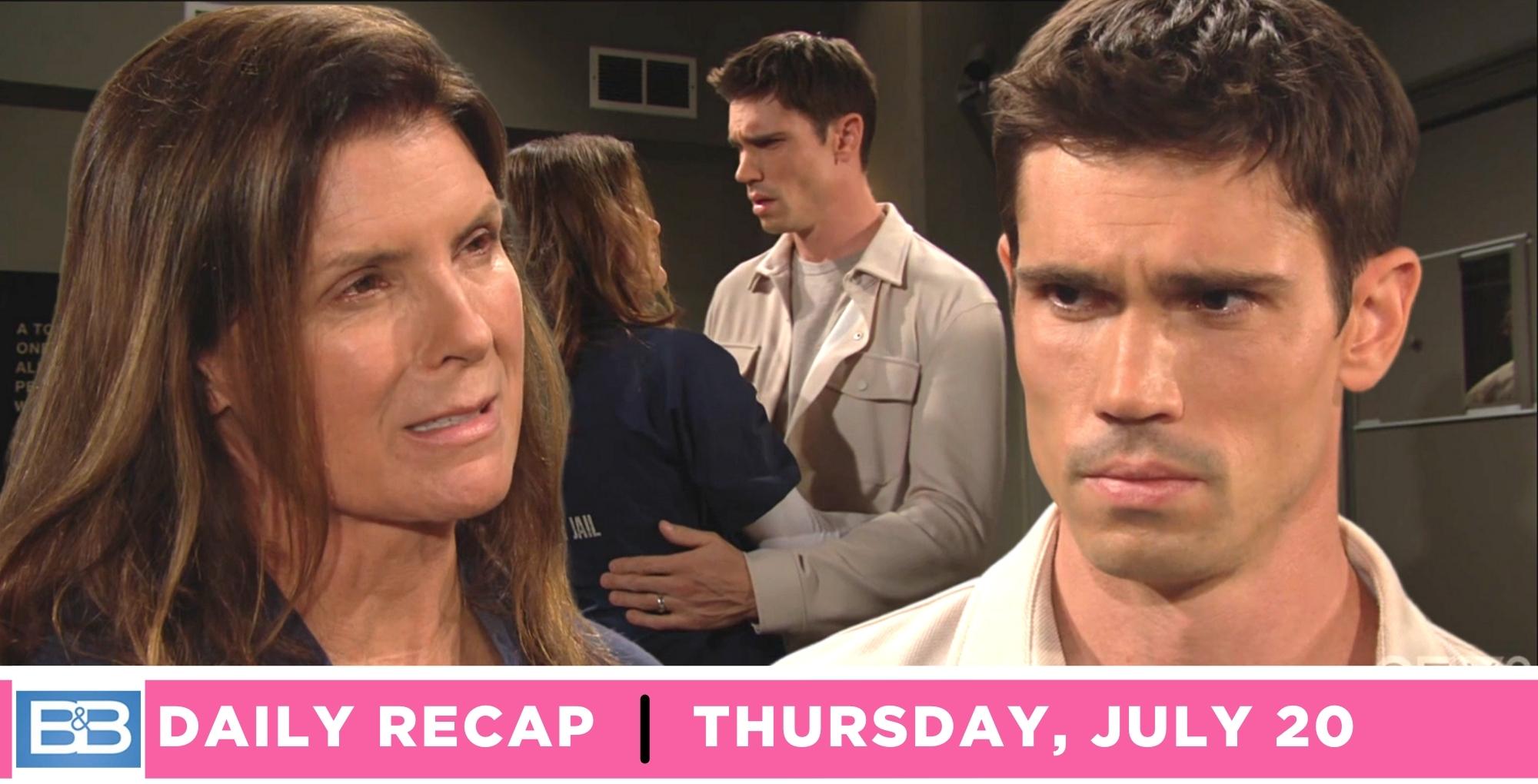 the bold and the beautiful recap for thursday, july 20, 2023, main image finn and sheila hunting, insert images of sheila and finn.
