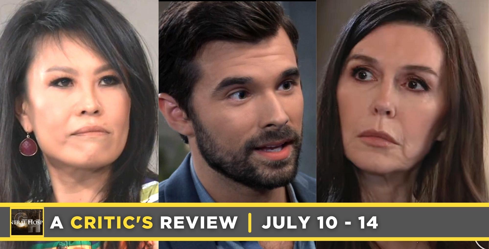 general hospital critic's review for july 10 – july 14, 2023, three images selina, chase, anna.