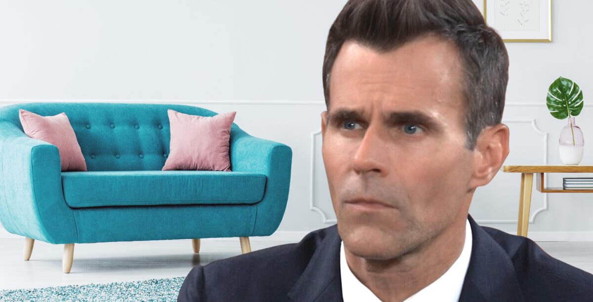 drew cain of general hospital sits on the soap hub couch.
