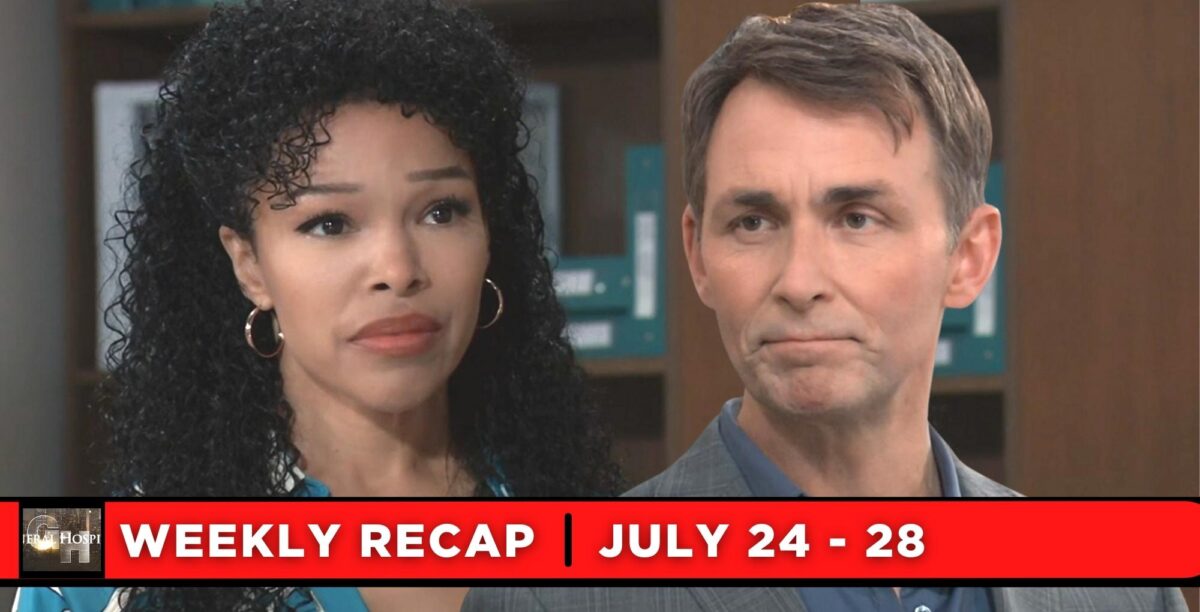 general hospital recaps for july 24 – july 28, 2023, two images, portia and valentin.