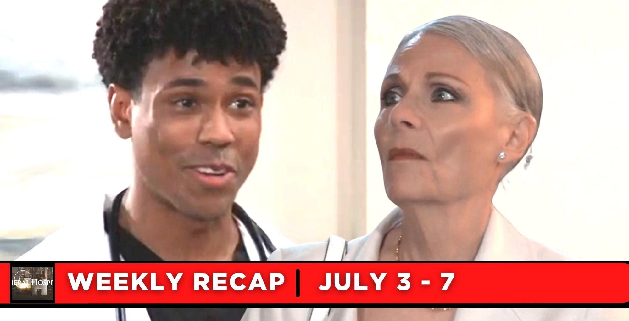 general hospital recaps for july 3 – july 7, 2023, two images tj and tracy.