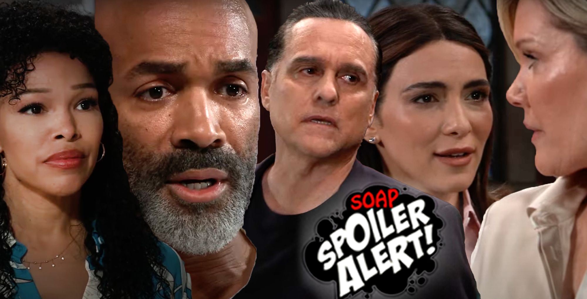 gh spoilers video promo collage of portia, curtis, sonny, betty, ava.