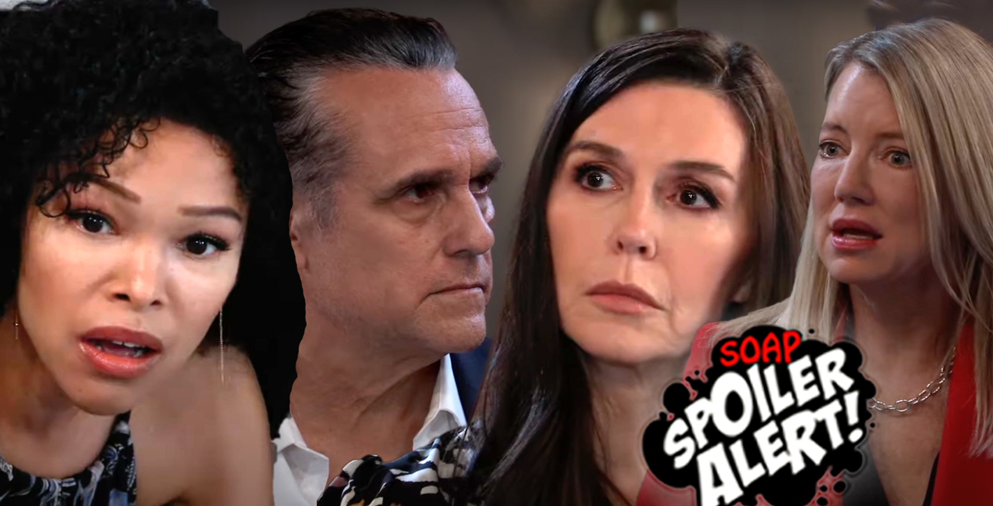 gh spoilers video promo collage of portia, sonny, anna, and shocked nina.