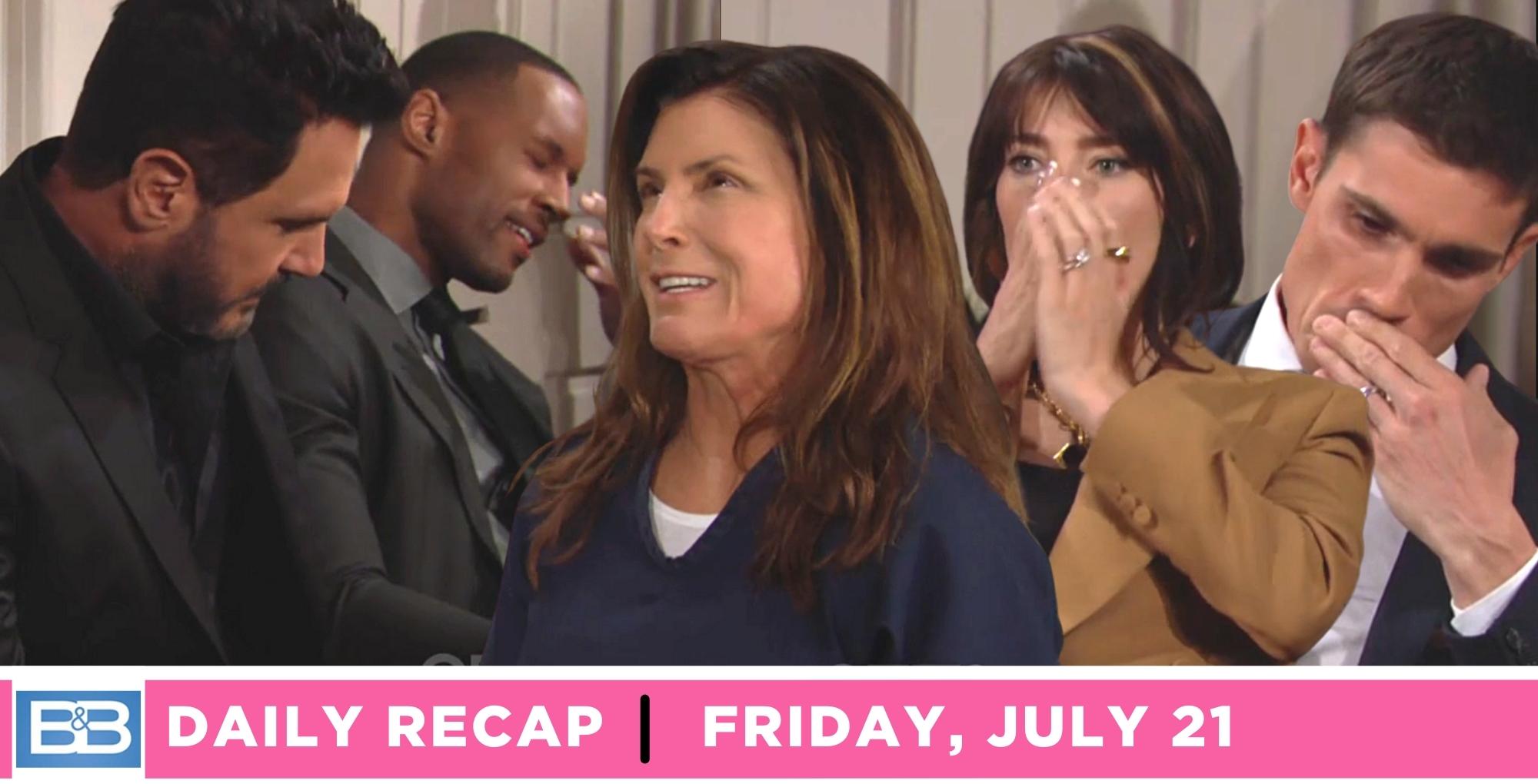 the bold and the beautiful recap for friday, july 21, 2023, sheila carter is freed and no one rejoices.