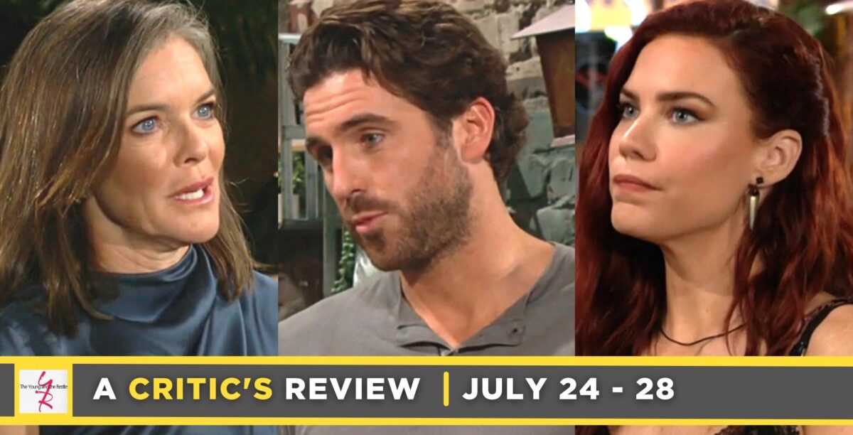 the young and the restless critic's review for july 24 – july 28, 2023, three images, diane, chance, and sally.