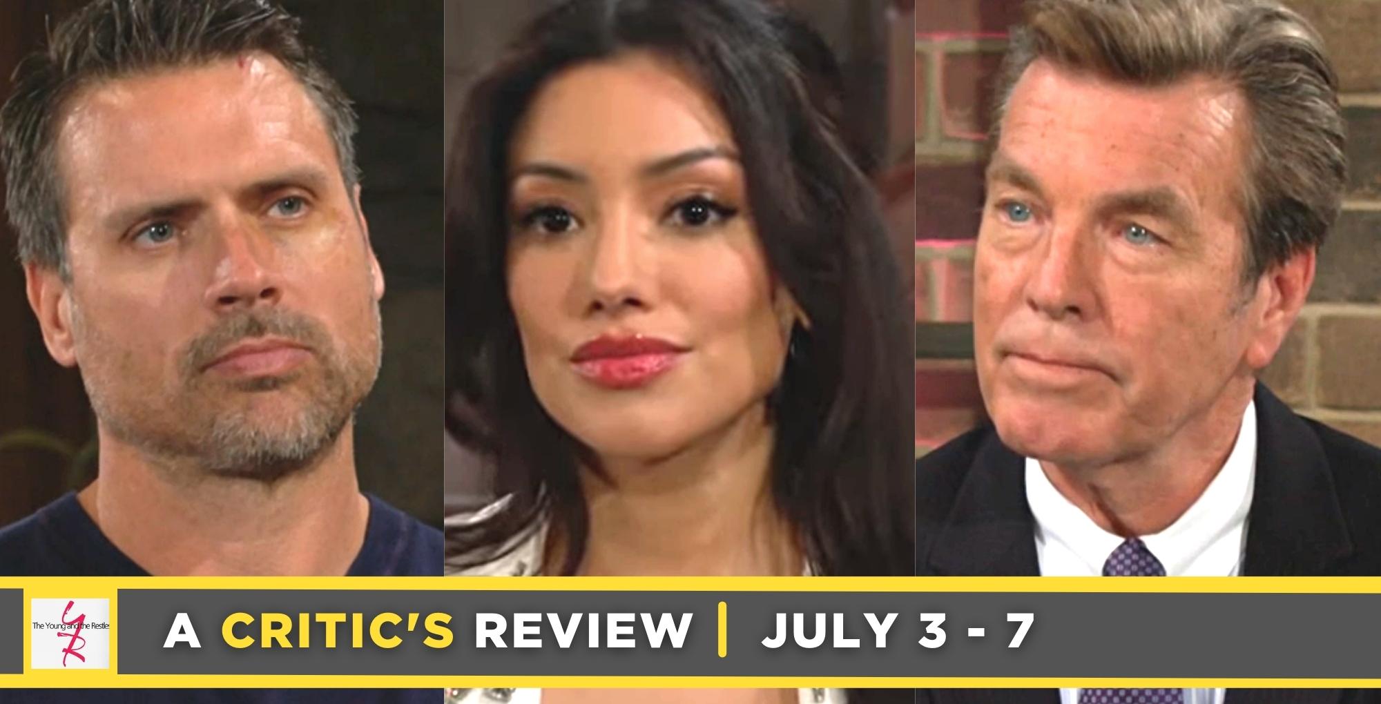 the young and the restless critic's review for july 3 – june 7, 2023, three images nicholas, audra, and jack.