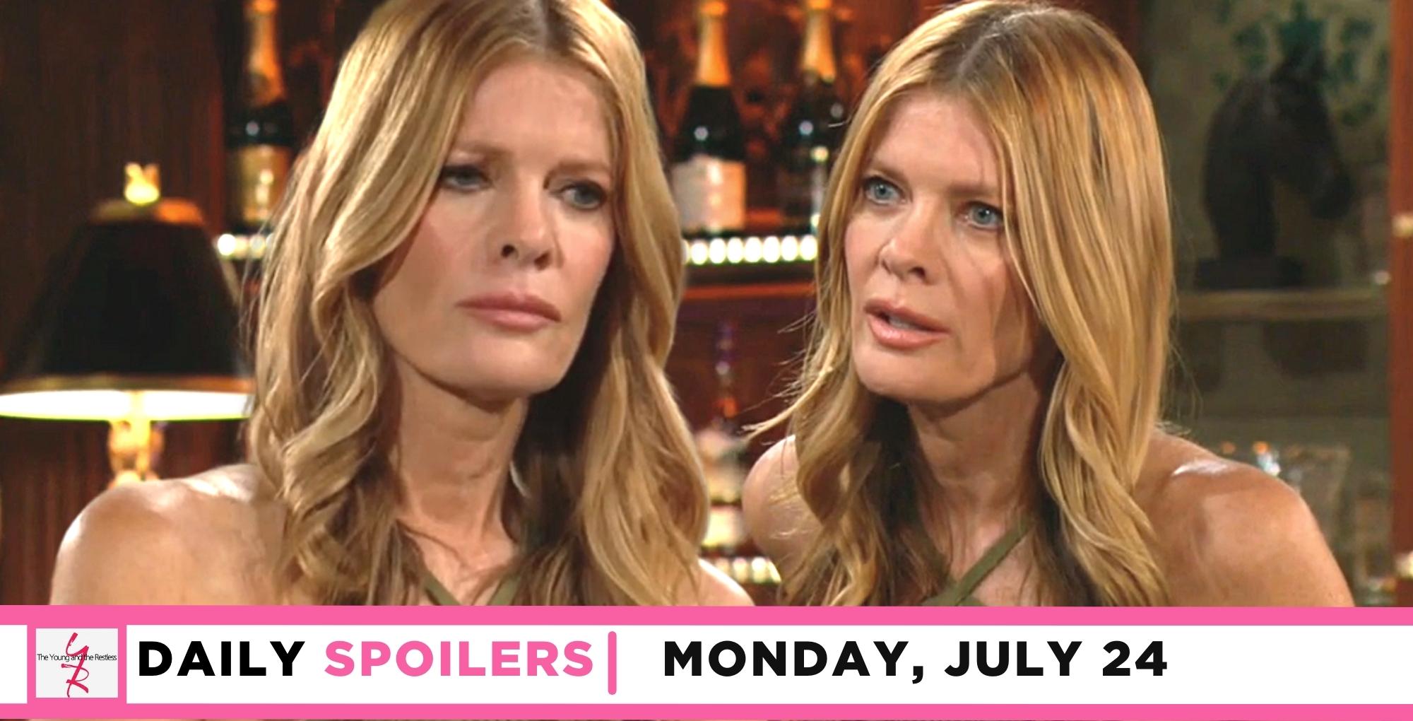 the young and the restless spoilers for july 24, 2023, have two images of phyllis summers.