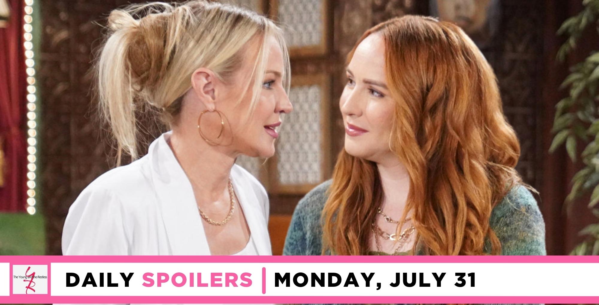 the young and the restless spoilers for july 31, 2023, have sharon and mariah talking.
