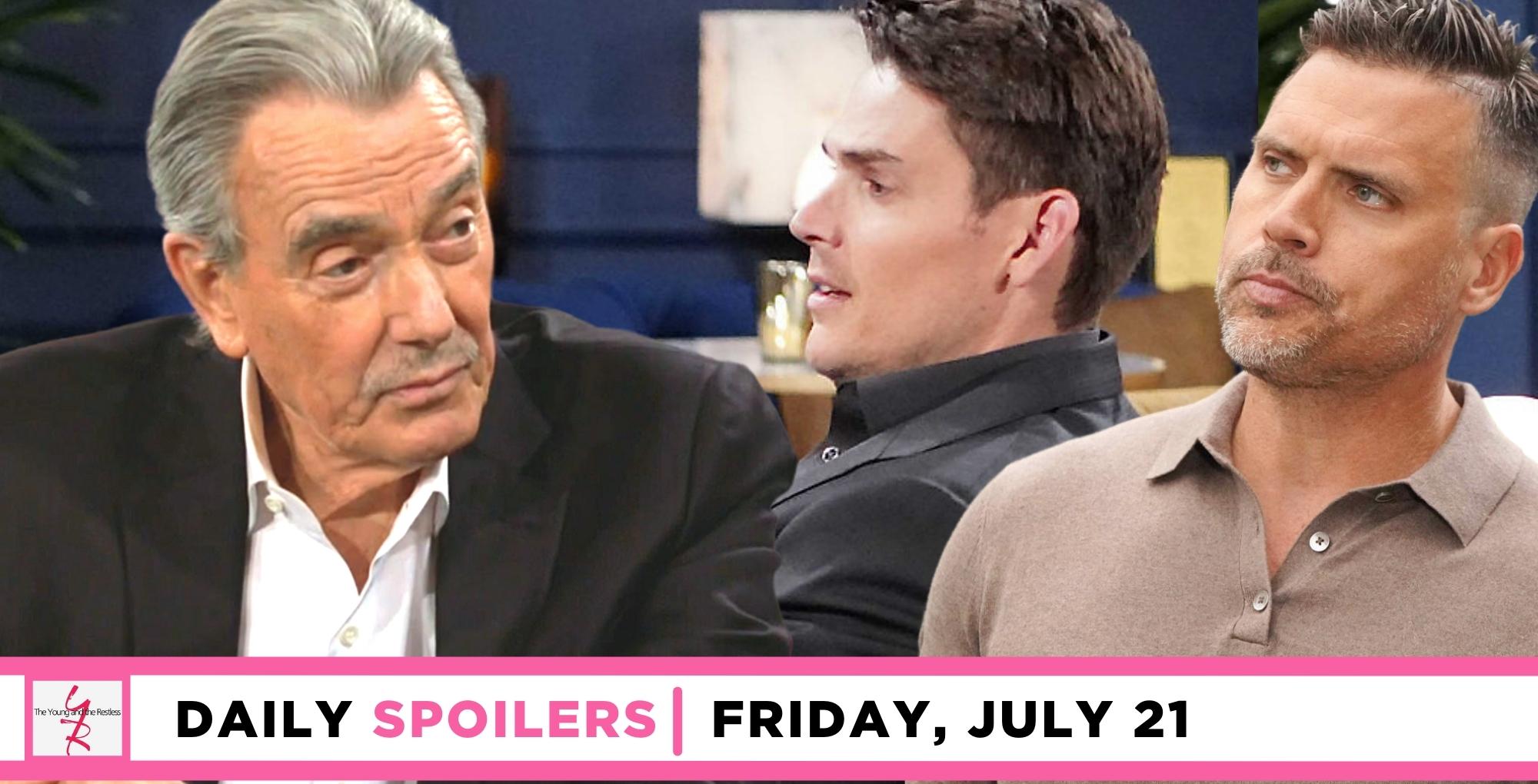 the young and the restless spoilers for july 21, 2023, has victor looking at sons adam and nick.