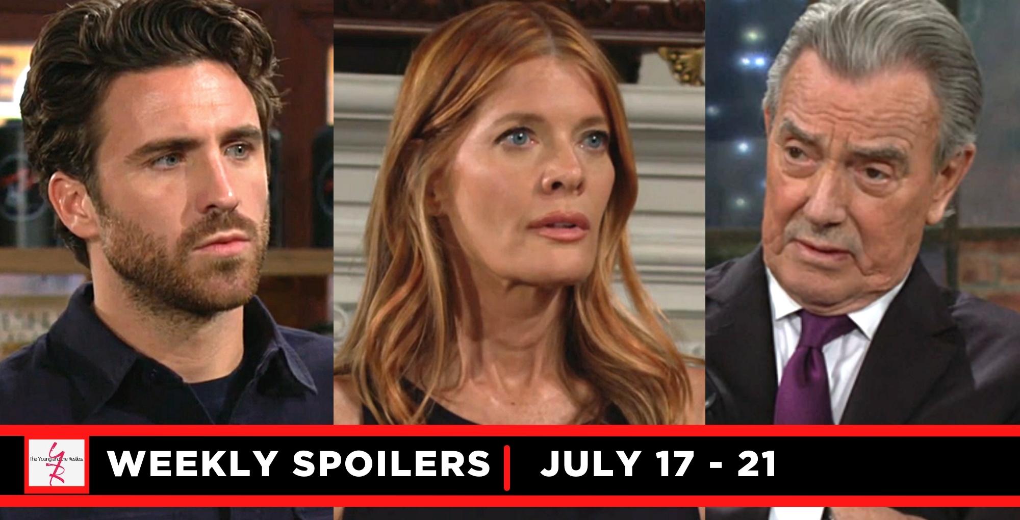young and the restless spoilers for the week of july 17-21, 2023, three images chance, phyllis, and victor.