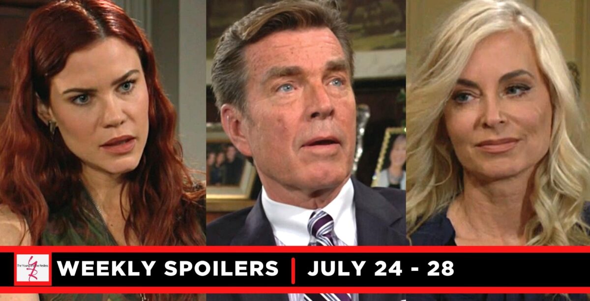 the young and the restless spoilers for july 24 – july 28, 2023, three images sally, jack, and ashley.