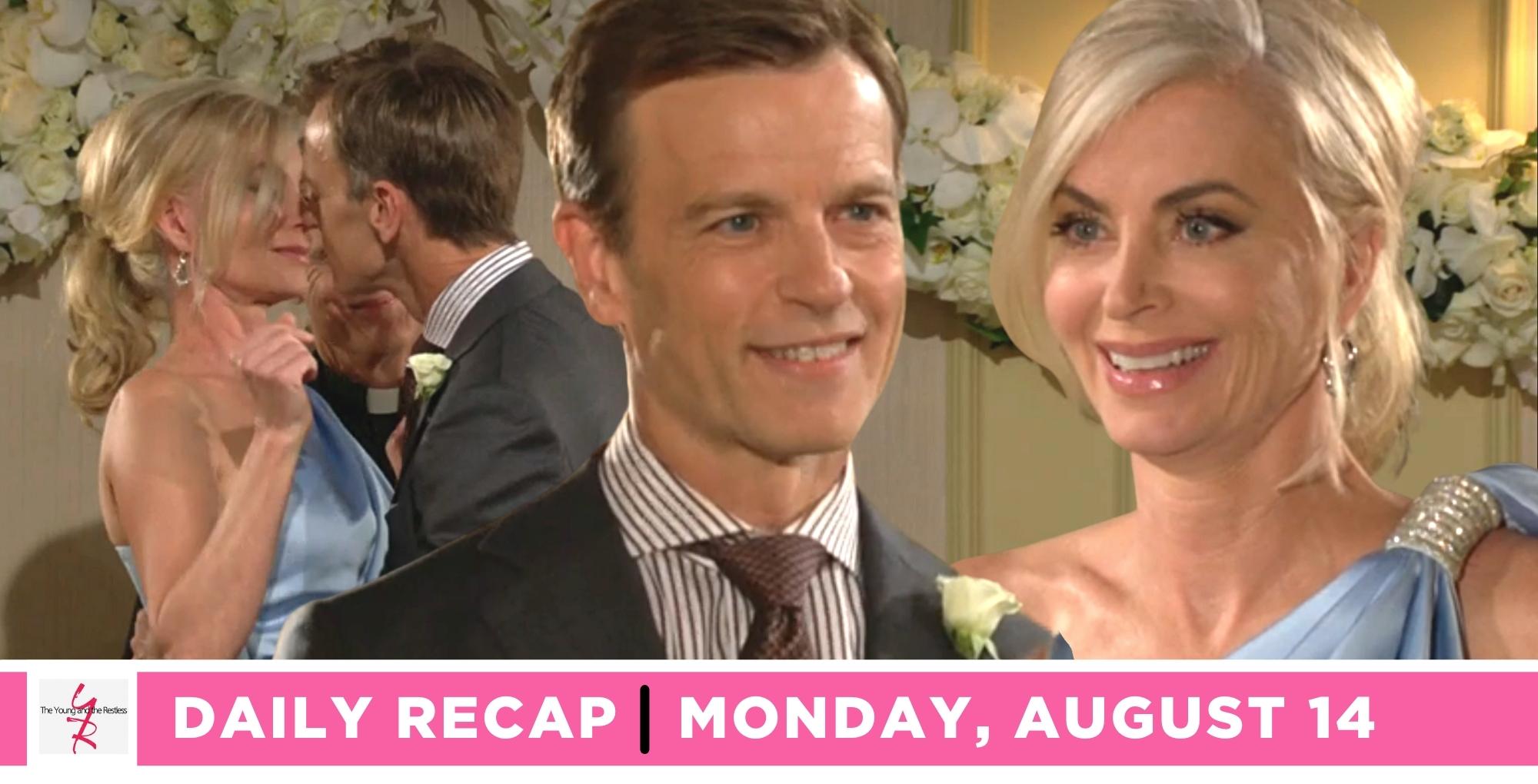 the young and the restless recap for august 14, 2023, has tucker and ashley getting married and kissing.