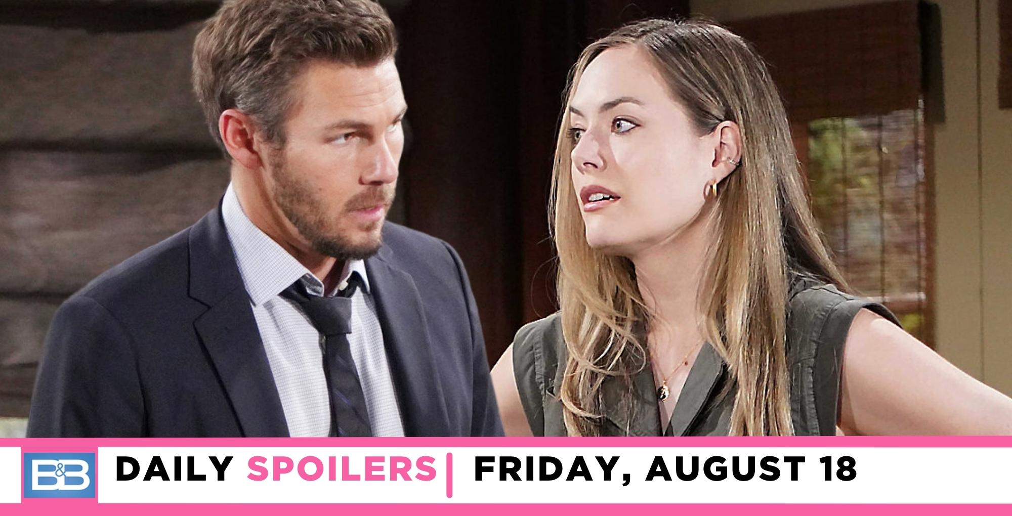 bold and the beautiful spoilers for august 18, 2023, have liam and hope talking.