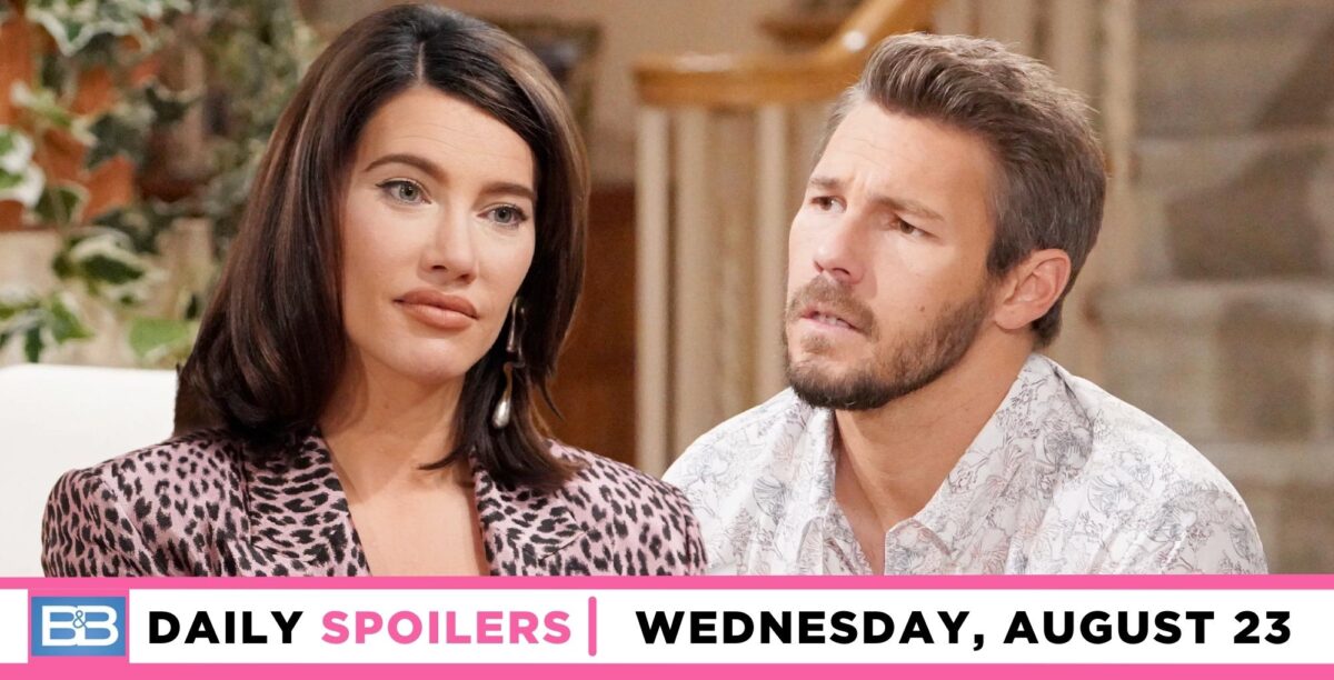 the bold and the beautiful spoilers for august 23, 2023, have steffy talking with liam.