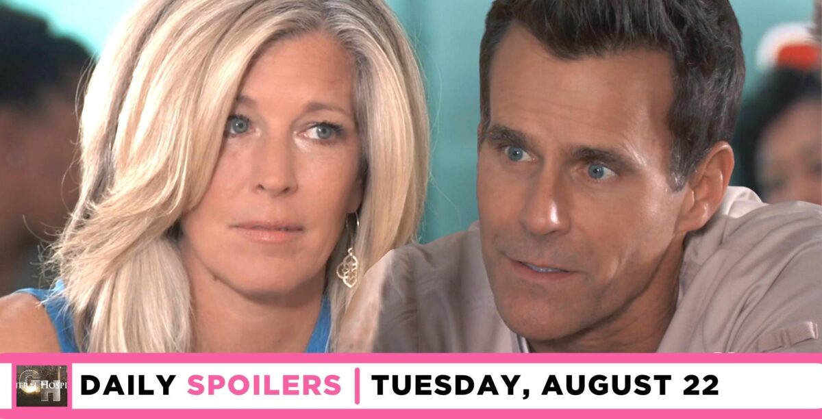 general hospital spoilers for august 22, 2023, have carly and drew talking.