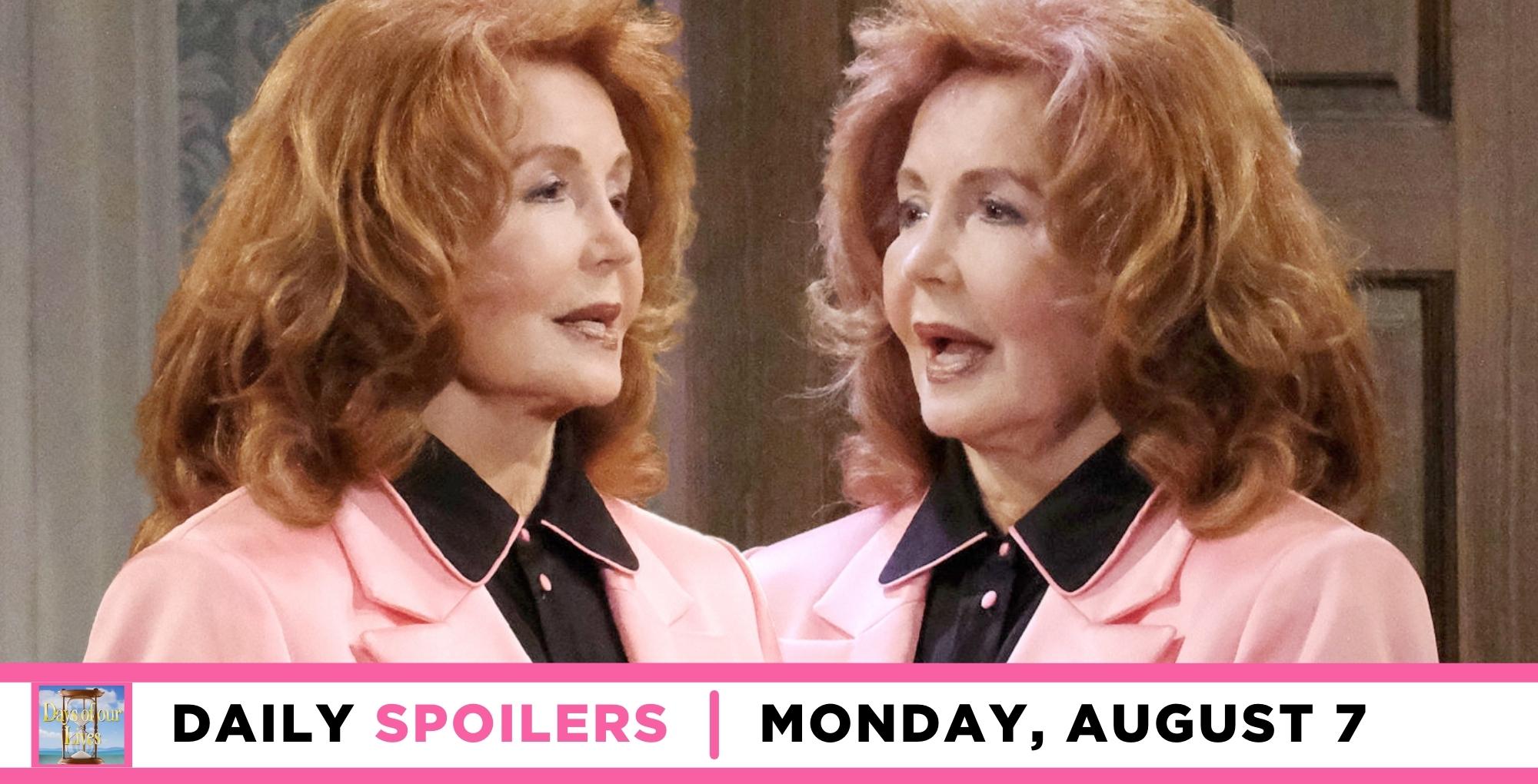 days of our lives spoilers for august 7, 2023, has two images of maggie kiriakis.