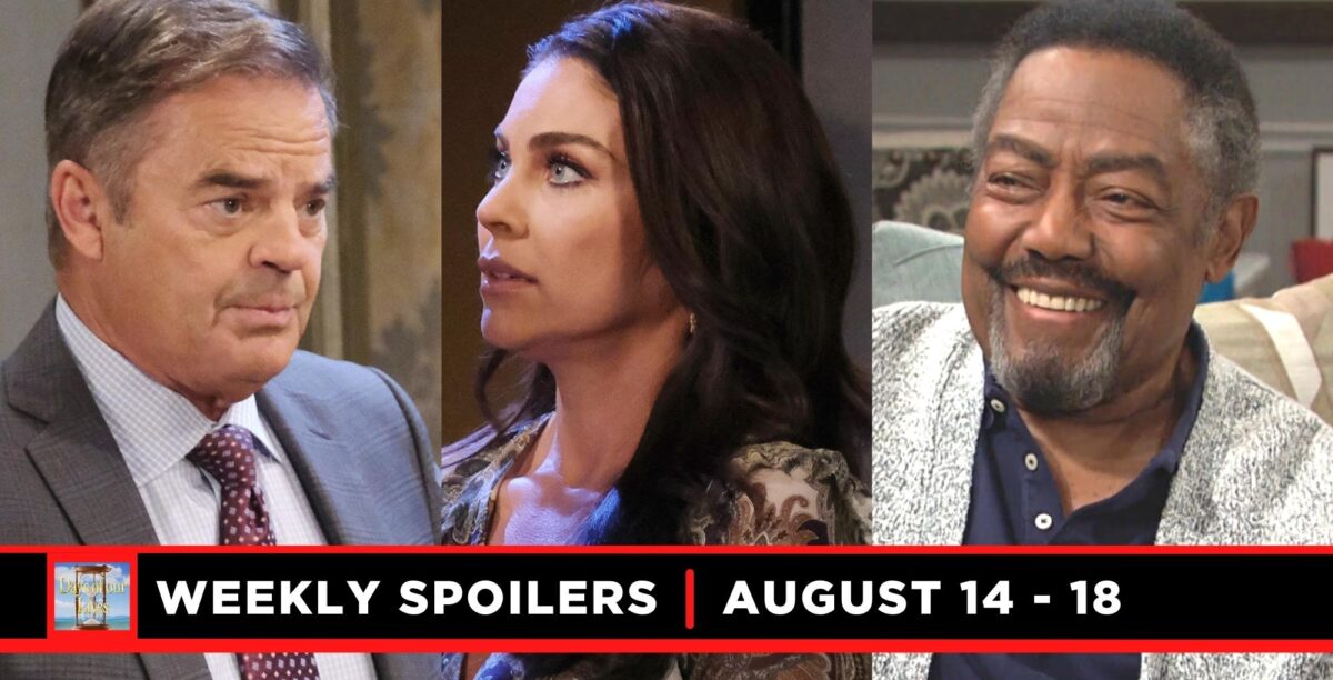 days of our lives spoilers for august 14 – august 18, 2023, three images justin, chloe, and abe.