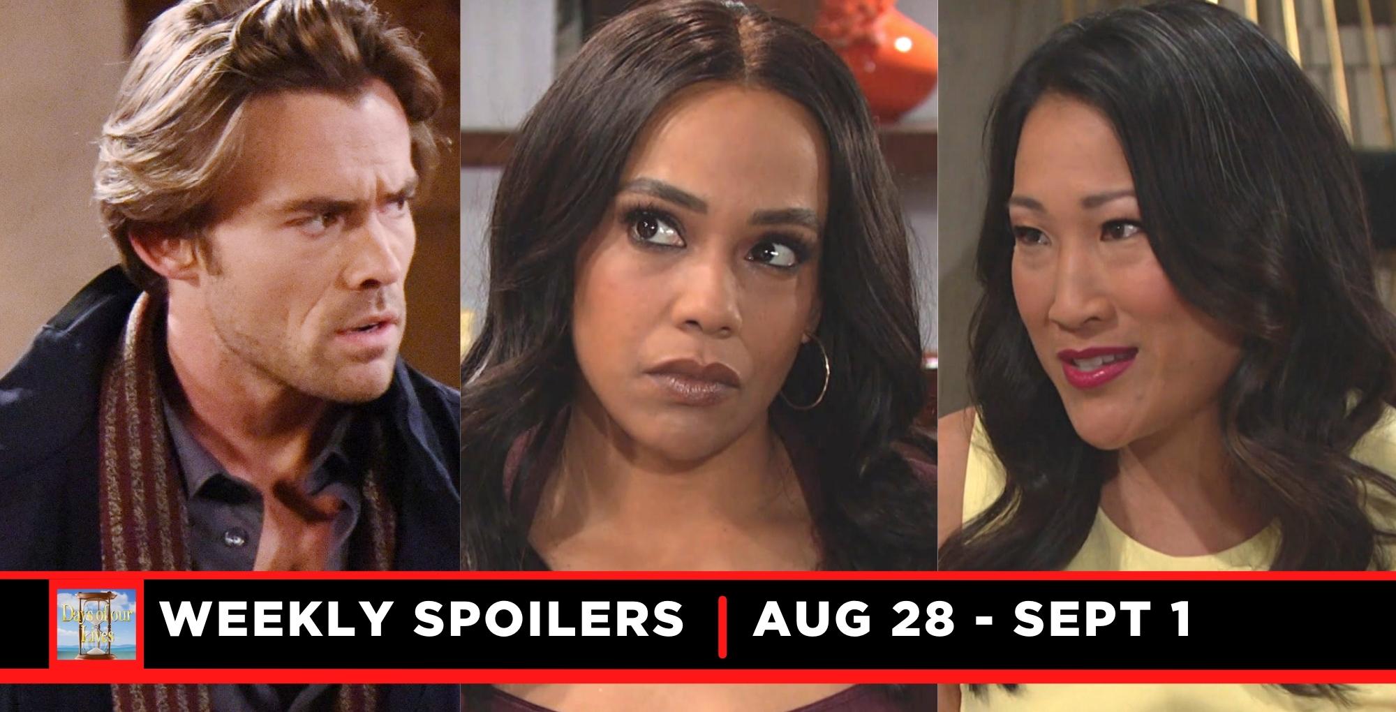 days of our lives spoilers for august 28 – september 1, 2023, three images, philip, jada, and melinda.