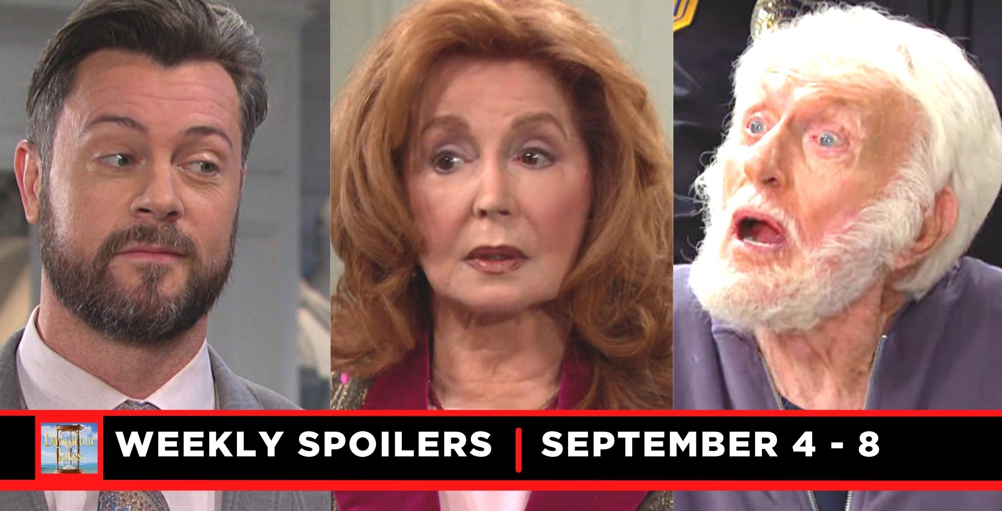 days of our lives spoilers for september 4 – september 8, 2023, three images, ej, maggie, and "mr bell".