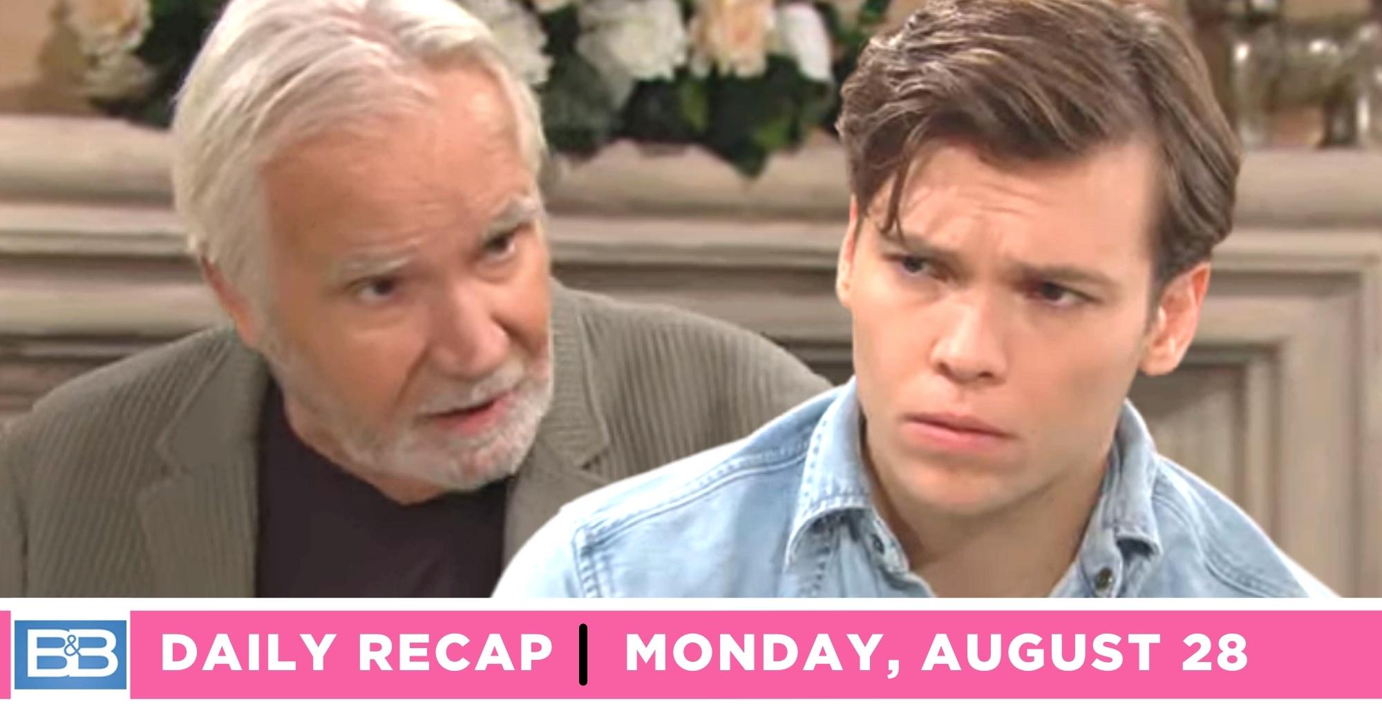 the bold and the beautiful recap for monday, august 28, 2023, two images eric and rj.