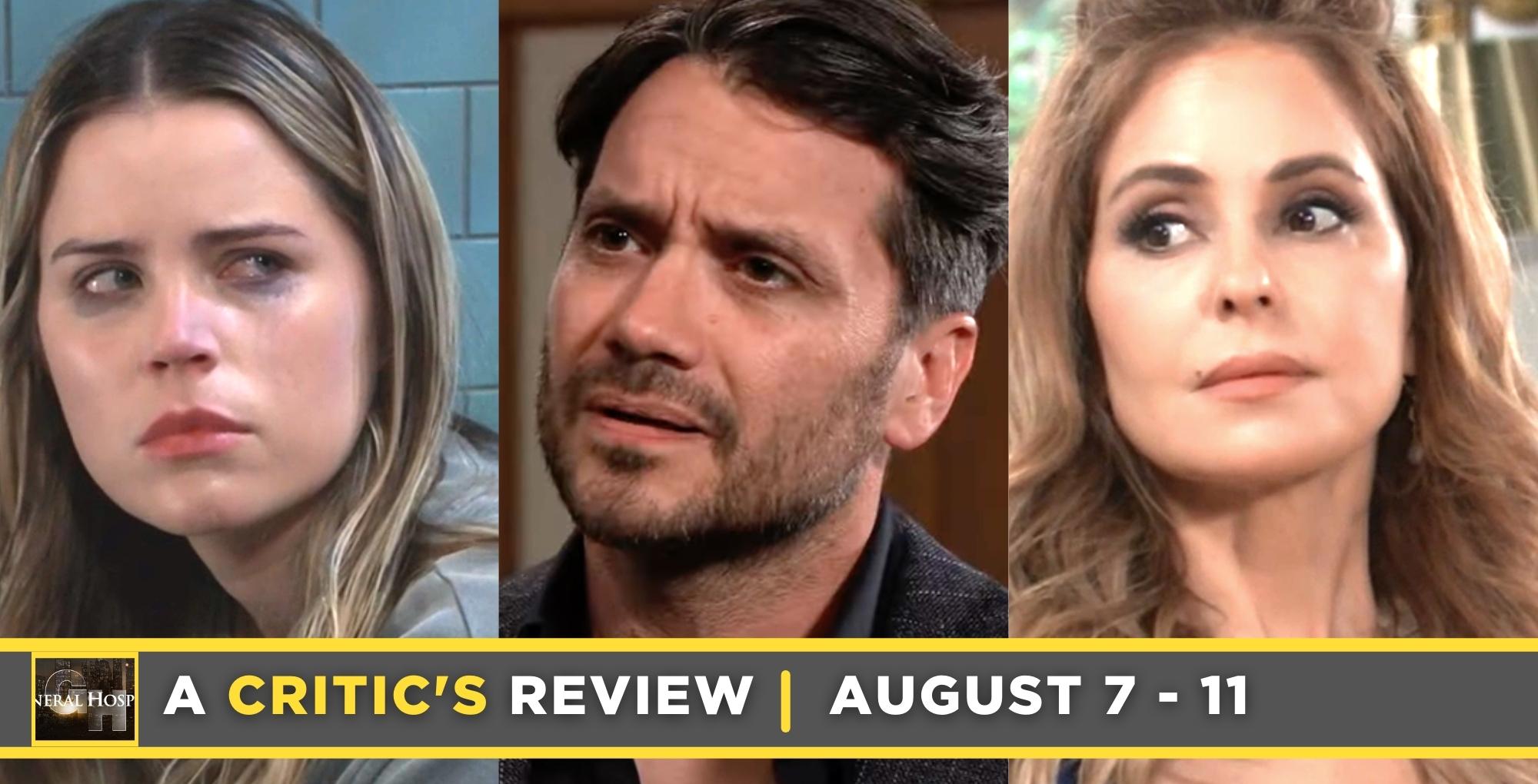 general hospital critic's review for august 7 – august 11, 2023, three images sasha, dante, and olivia.