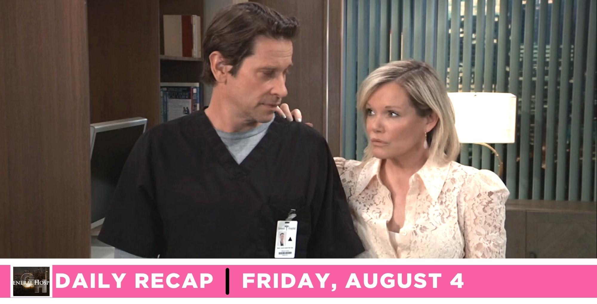 general hospital recap for august 4, 2023, has austin talking to ava in his office.