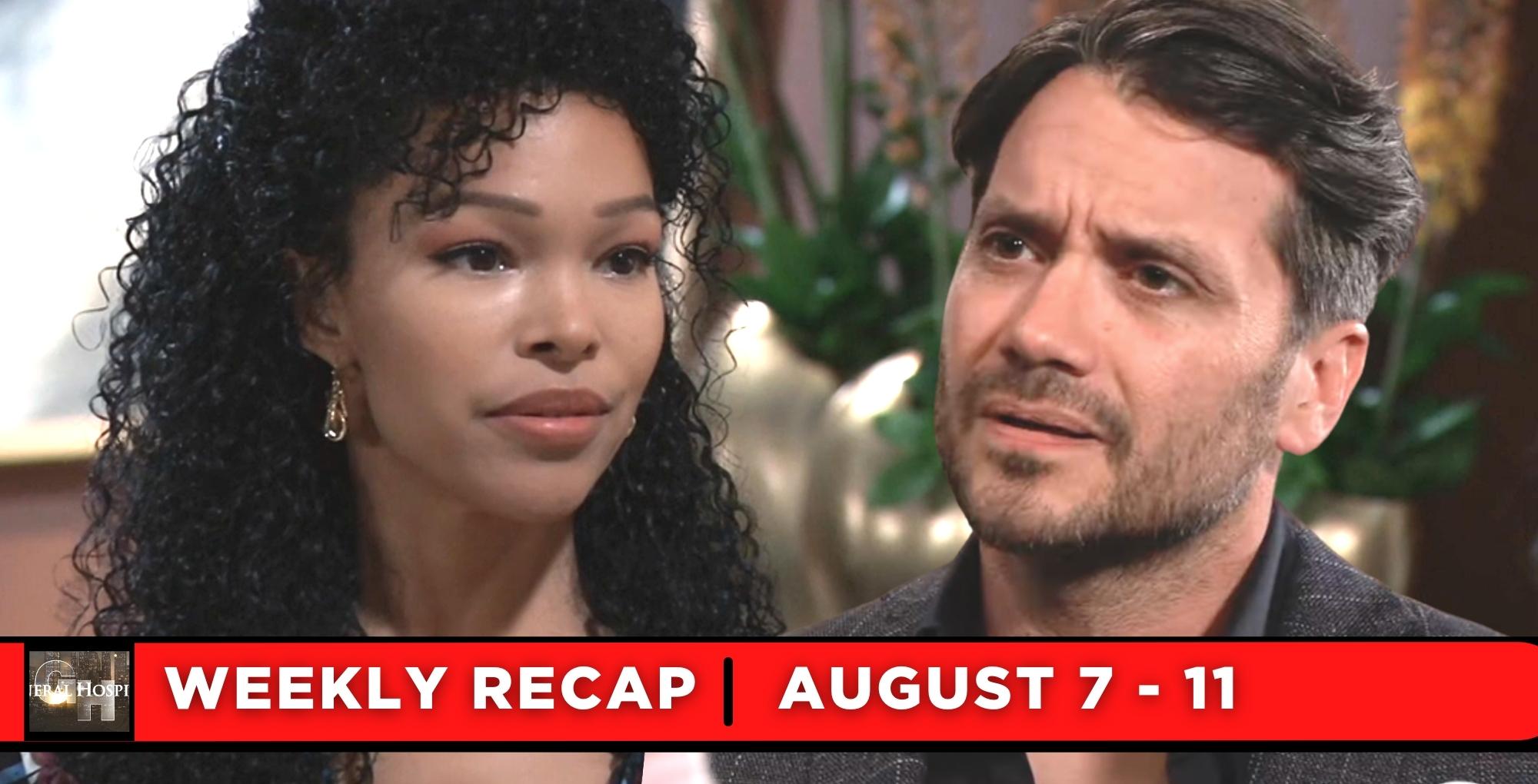 general hospital recaps for August 7 – August 11, 2023, two images, portia and dante.