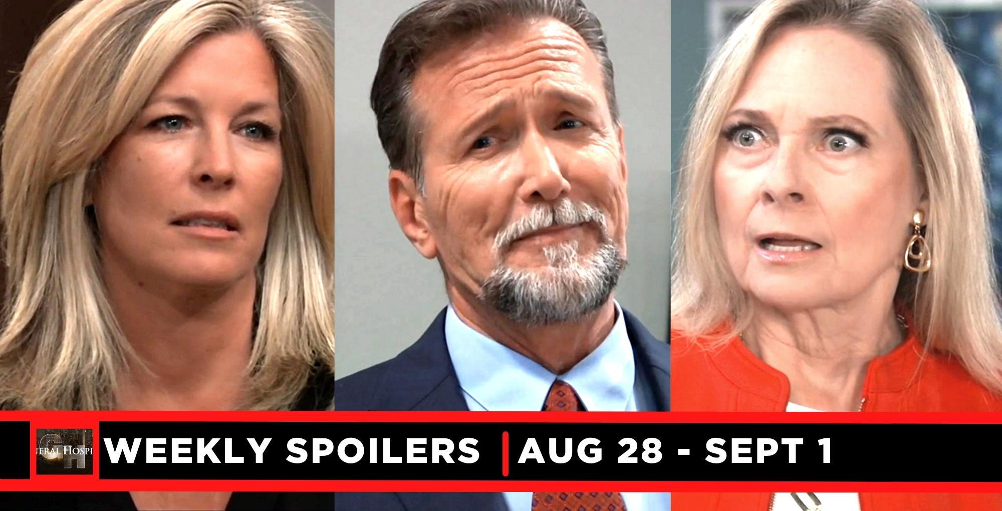 general hospital spoilers for august 28 – september 1, 2023, three images, carly, jackson, and gladys.