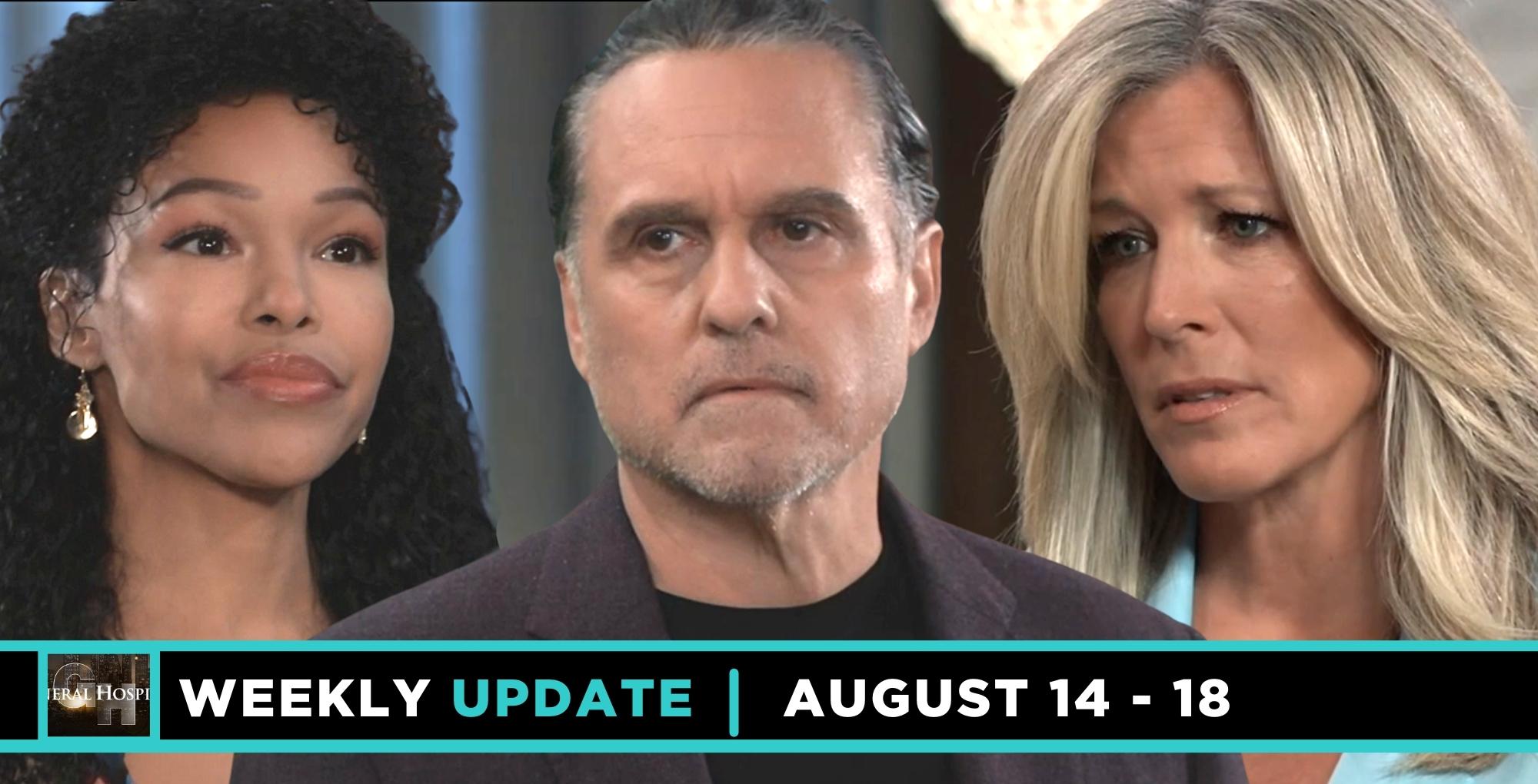 gh spoilers weekly update images of portia, sonny, and carly.