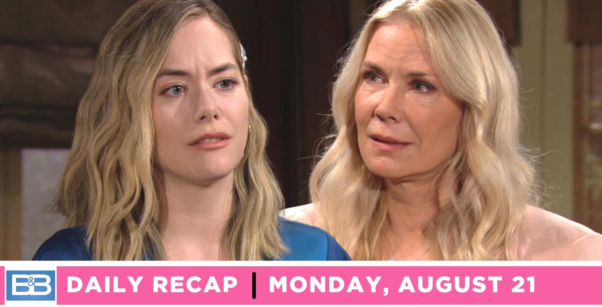 the bold and the beautiful recap for august 21, 2023, two images brooke and hope.