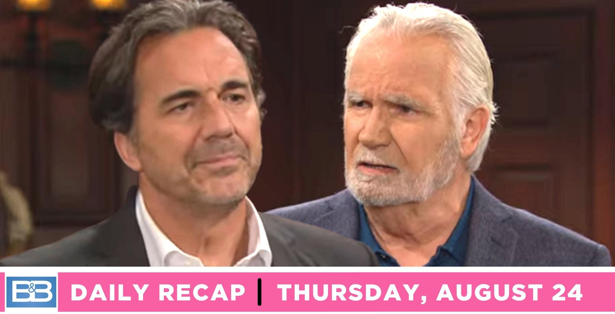 the bold and the beautiful recap for thursday, august 24, 2023, two images, ridge and eric.