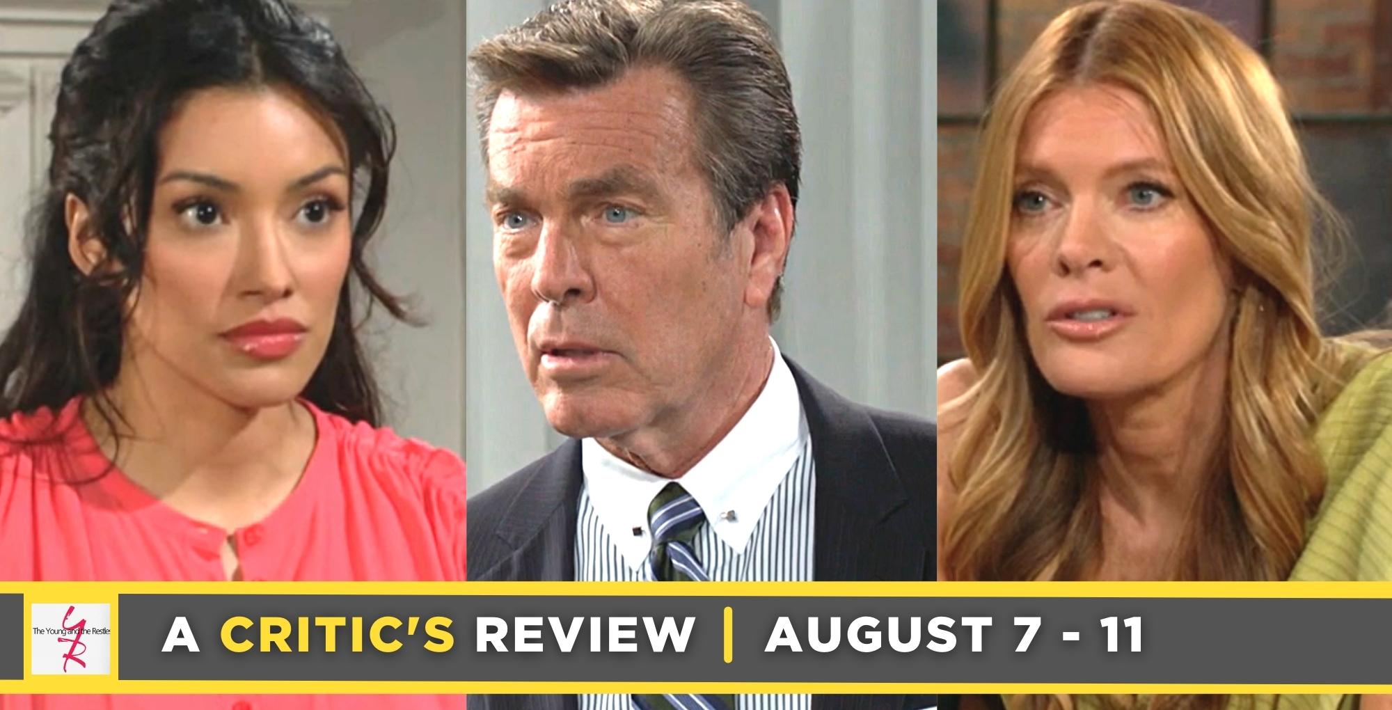 the young and the restless critic's review for august 7 – august 11, 2023, three images, audra, jack, and phyllis.