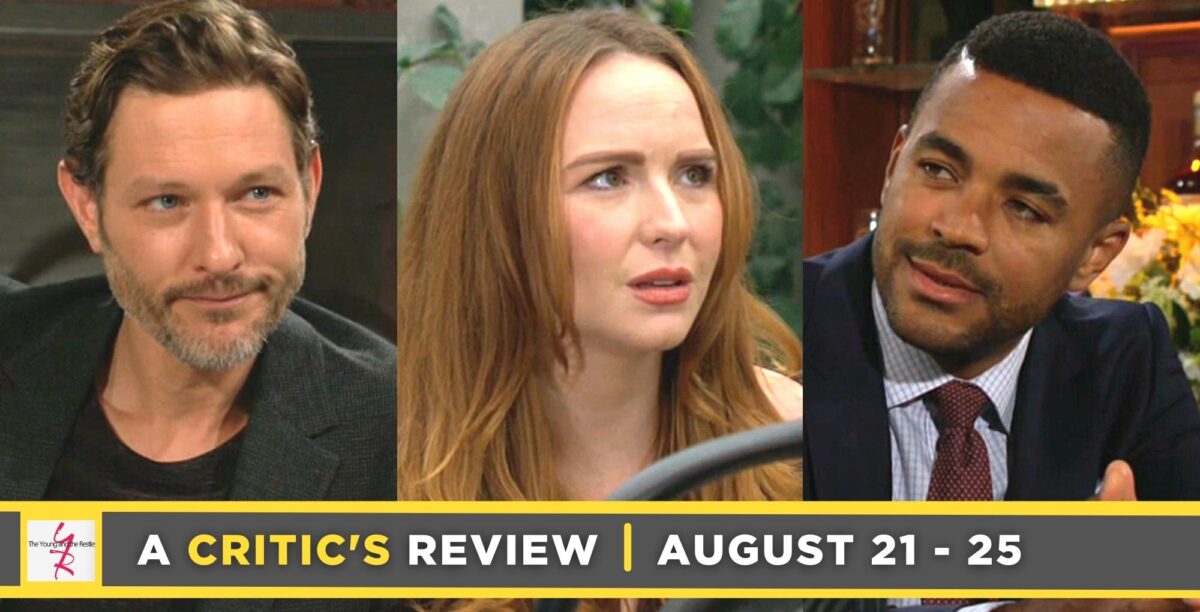 the young and the restless critic's review for august 21 – august 25, 2023, three images daniel, mariah, and nate.