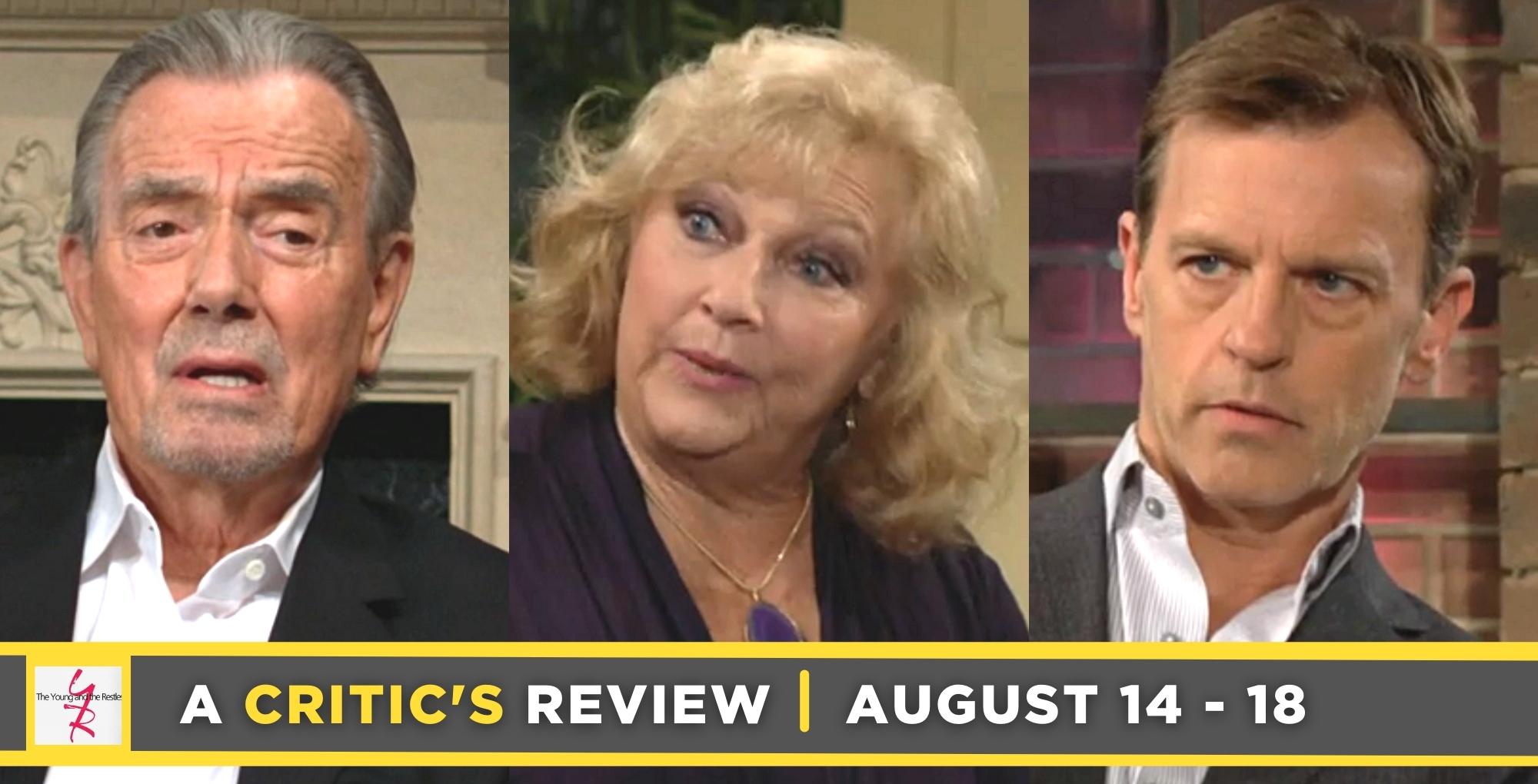 the young and the restless critic's review for august 14 – august 18, 2023, three images, victor, traci, and tucker.