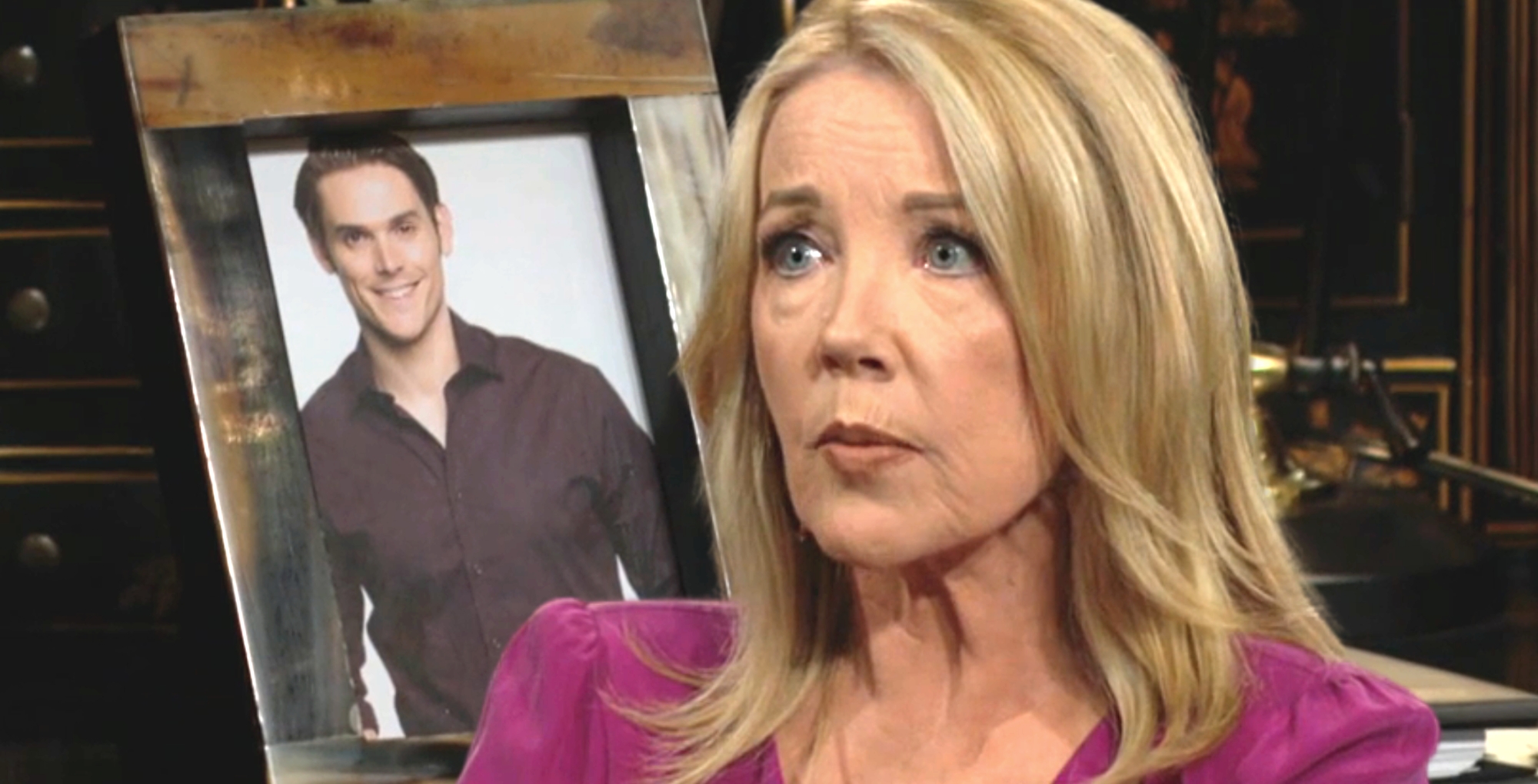 nikki newman and a photo of adam on young and the restless.
